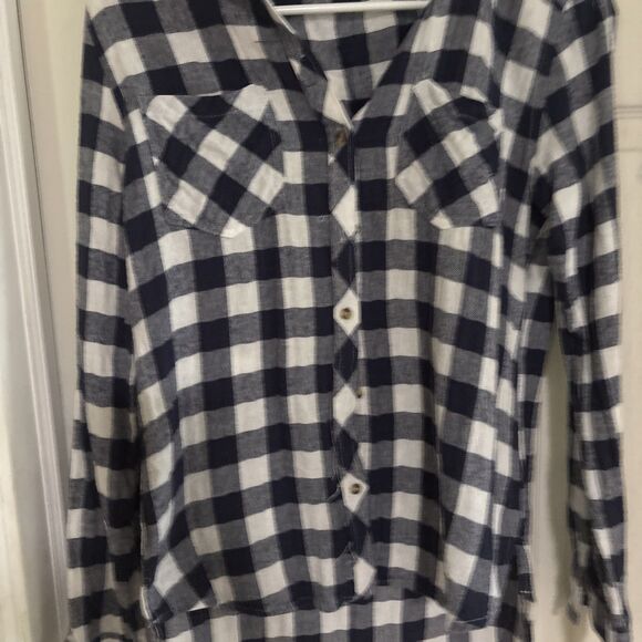 Passport Womens Shirt Size M Blue White Checkered Long Sleeve Button Up Collared - Picture 3 of 4